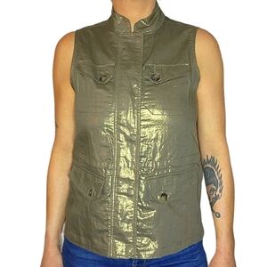 Chico's Size 0 Golden Linen Zip-Up Snap Button Vest